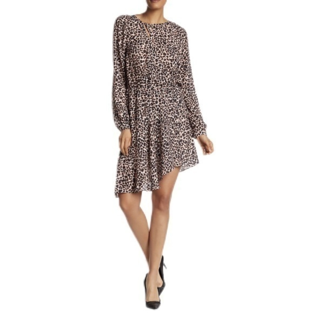 Parker Long-Sleeve Panther Print Drape Dress M
